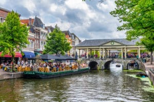 Leiden,,Netherlands,,August,8,,2018:,View,Of,Koornbrug,Bridge,In